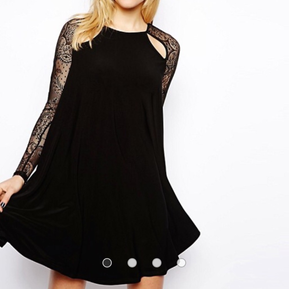 ASOS Lace Insert Swing Dress Black Size 8